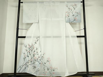 平和屋着物＊夏物 訪問着 絽 枝花文 暈し染め 洗える着物 DABA4482az