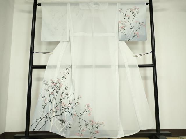 平和屋着物＊夏物 訪問着 絽 枝花文 暈し染め 洗える着物 DABA4482az