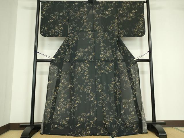 平和屋着物＊夏物 こむさでもーど・COMME CA DU MODE 小紋 絽 草花文 黒地 洗える着物 DABA4486az