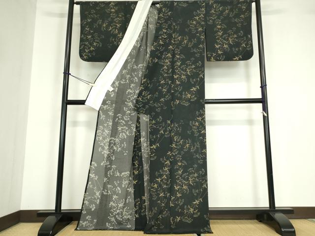 平和屋着物＊夏物 こむさでもーど・COMME CA DU MODE 小紋 絽 草花文 黒地 洗える着物 DABA4486az