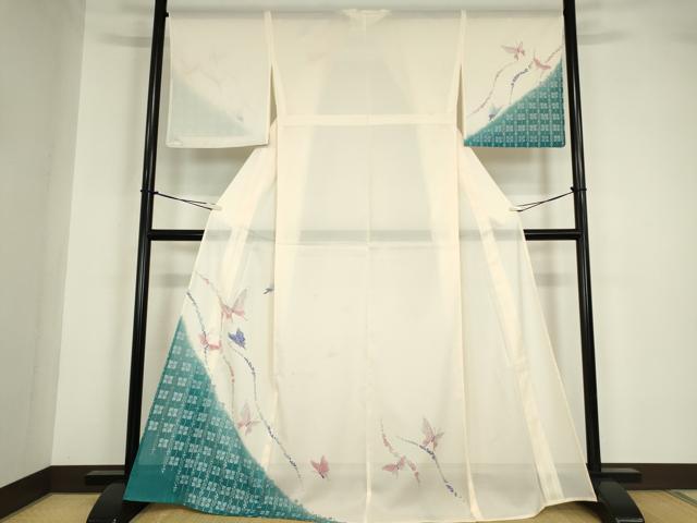 平和屋着物＊夏物 訪問着 絽 舞蝶文 銀彩 洗える着物 DABA4488az