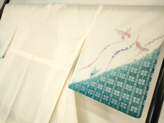 平和屋着物＊夏物 訪問着 絽 舞蝶文 銀彩 洗える着物 DABA4488az
