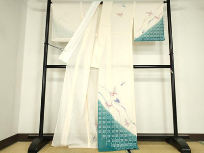 平和屋着物＊夏物 訪問着 絽 舞蝶文 銀彩 洗える着物 DABA4488az