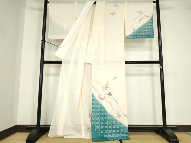 平和屋着物＊夏物 訪問着 絽 舞蝶文 銀彩 洗える着物 DABA4488az