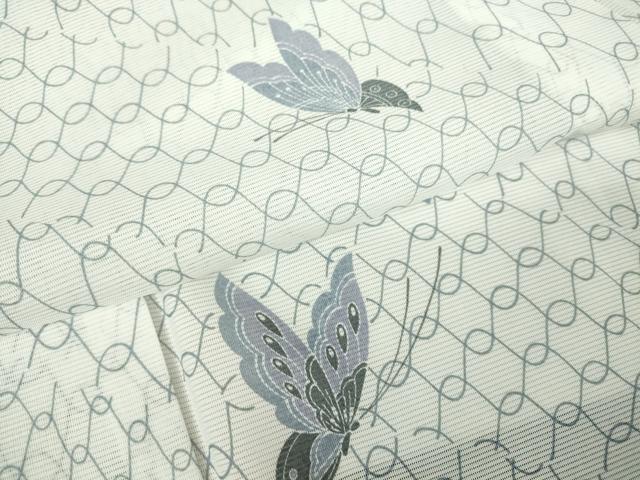 平和屋着物＊夏物 小紋 絽 舞蝶文 洗える着物 DABA4494az