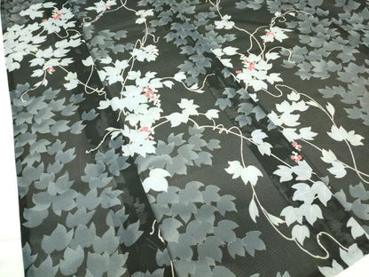 平和屋着物＊夏物 小紋 絽 葡萄蔦の葉文 黒地 洗える着物 DABA4495az