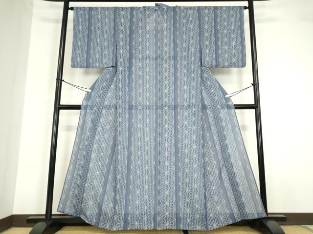 平和屋着物＊夏物 小紋 紗 麻の葉間道 洗える着物 DABA4498az