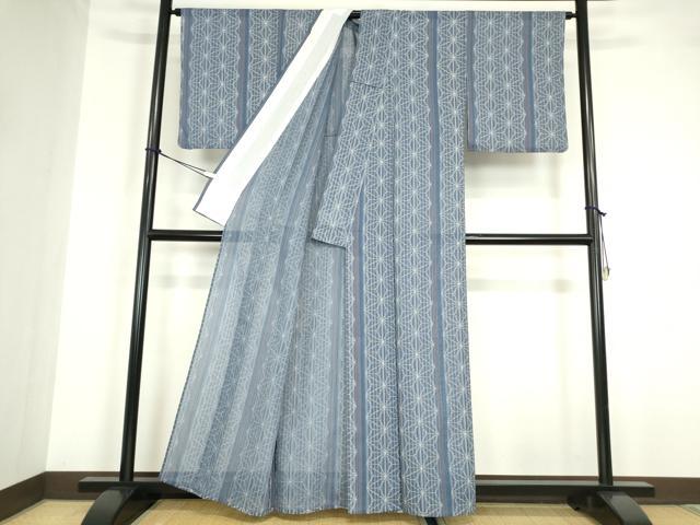 平和屋着物＊夏物 小紋 紗 麻の葉間道 洗える着物 DABA4498az
