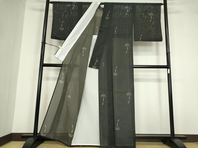 平和屋着物＊夏物 小紋 絽 風鈴 黒地 洗える着物 DABA4499az