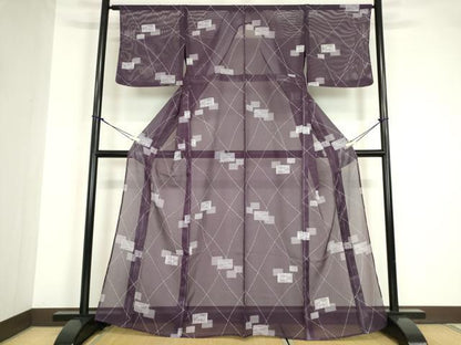 平和屋着物＊夏物 小紋 縦絽 色紙重ね文 洗える着物 DABA4504az
