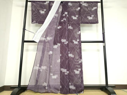 平和屋着物＊夏物 小紋 縦絽 色紙重ね文 洗える着物 DABA4504az