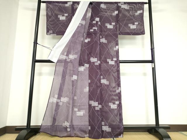 平和屋着物＊夏物 小紋 縦絽 色紙重ね文 洗える着物 DABA4504az