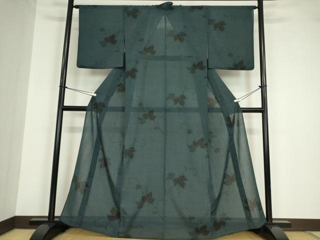 平和屋着物＊夏物 小紋 紗 葡萄唐草文 洗える着物 DABA4509az