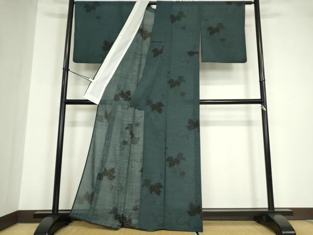 平和屋着物＊夏物 小紋 紗 葡萄唐草文 洗える着物 DABA4509az