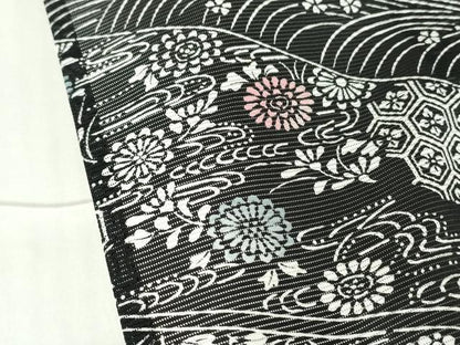 平和屋着物＊夏物 小紋 絽 流水七宝吉祥花文 黒地 洗える着物 DABA4515az