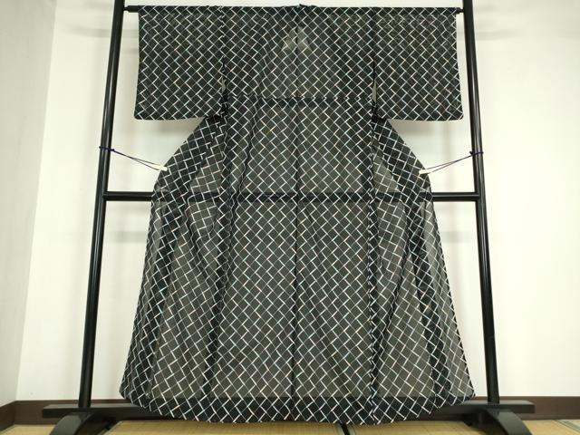 平和屋着物＊夏物 小紋 絽 番傘 黒地 やまと誂製 洗える着物 DABA4516az