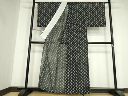 平和屋着物＊夏物 小紋 絽 番傘 黒地 やまと誂製 洗える着物 DABA4516az