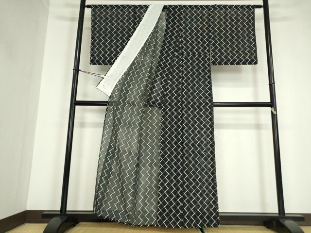 平和屋着物＊夏物 小紋 絽 番傘 黒地 やまと誂製 洗える着物 DABA4516az