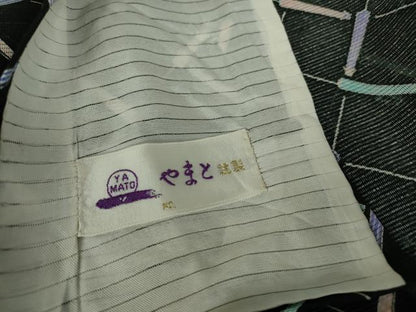平和屋着物＊夏物 小紋 絽 番傘 黒地 やまと誂製 洗える着物 DABA4516az