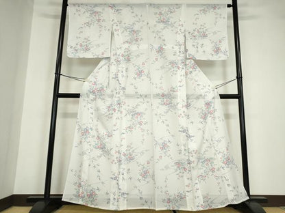 平和屋着物＊夏物 小紋 絽 籬流水花文 洗える着物 DABA4517az
