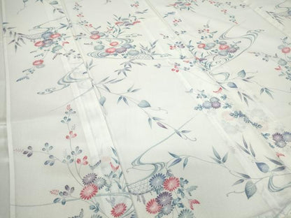 平和屋着物＊夏物 小紋 絽 籬流水花文 洗える着物 DABA4517az