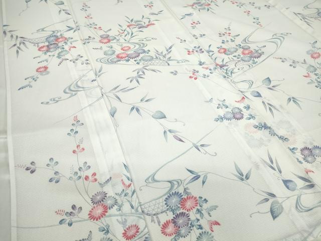 平和屋着物＊夏物 小紋 絽 籬流水花文 洗える着物 DABA4517az
