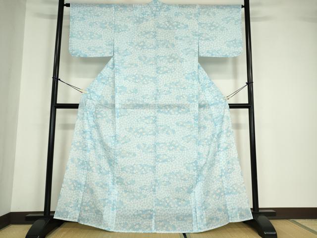 平和屋着物＊夏物 小紋 絽 雲取り花文 洗える着物 DABA4519az
