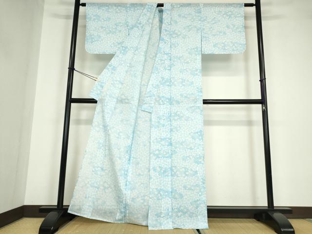 平和屋着物＊夏物 小紋 絽 雲取り花文 洗える着物 DABA4519az