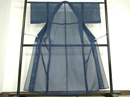 平和屋着物＊夏物 色無地 絽 留紺色 正絹 逸品 DABA4520az