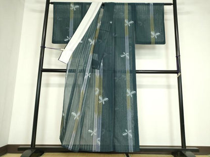 平和屋着物＊夏物 小紋 紗 舞蝶文 洗える着物 DABA4522az