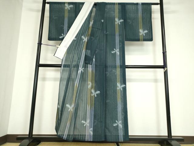 平和屋着物＊夏物 小紋 紗 舞蝶文 洗える着物 DABA4522az