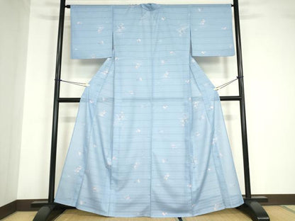 平和屋着物＊夏物 小紋 変わり絽 飛鳥花文 洗える着物 DABA4527az
