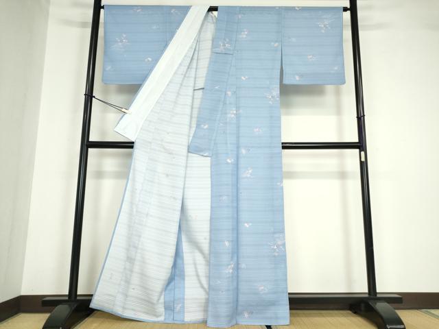 平和屋着物＊夏物 小紋 変わり絽 飛鳥花文 洗える着物 DABA4527az