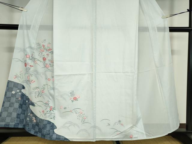 平和屋着物＊夏物 訪問着 絽 舞蝶花文 銀彩 洗える着物 DABA4530az
