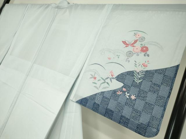 平和屋着物＊夏物 訪問着 絽 舞蝶花文 銀彩 洗える着物 DABA4530az