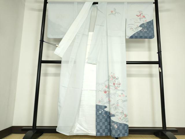 平和屋着物＊夏物 訪問着 絽 舞蝶花文 銀彩 洗える着物 DABA4530az