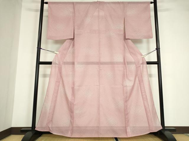 平和屋着物＊夏物 小紋 絽 格子 洗える着物 DABA4532az