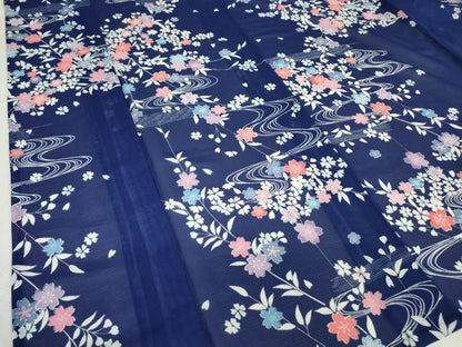 平和屋着物＊夏物 小紋 絽 流水桜文 洗える着物 DABA4533az