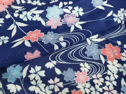 平和屋着物＊夏物 小紋 絽 流水桜文 洗える着物 DABA4533az