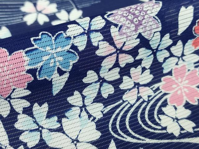 平和屋着物＊夏物 小紋 絽 流水桜文 洗える着物 DABA4533az