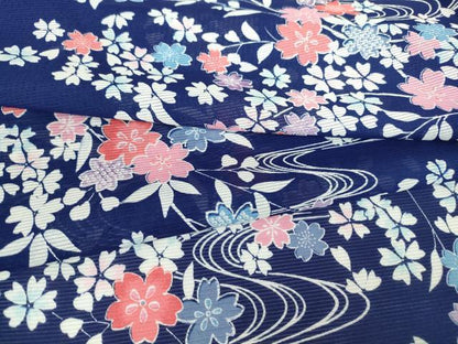 平和屋着物＊夏物 小紋 絽 流水桜文 洗える着物 DABA4533az