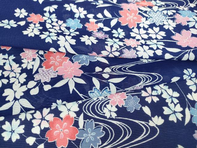 平和屋着物＊夏物 小紋 絽 流水桜文 洗える着物 DABA4533az