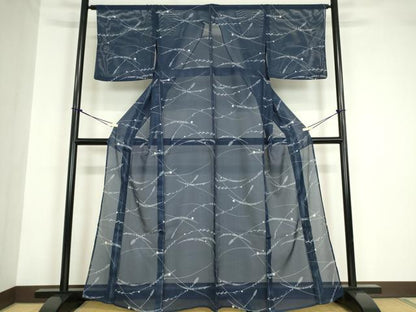 平和屋着物＊夏物 小紋 縦絽 露芝文 洗える着物 DABA4534az