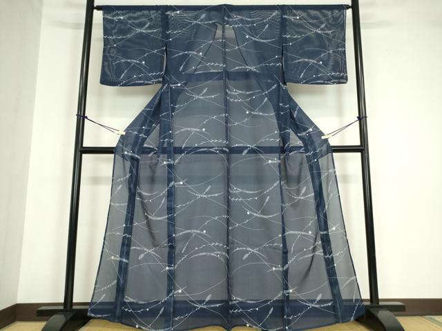 平和屋着物＊夏物 小紋 縦絽 露芝文 洗える着物 DABA4534az