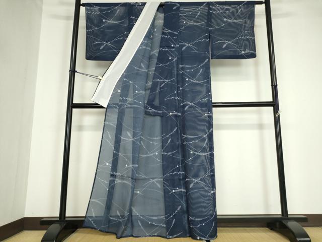 平和屋着物＊夏物 小紋 縦絽 露芝文 洗える着物 DABA4534az