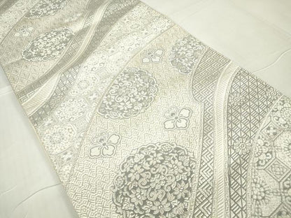 平和屋着物●本場筑前博多織 八寸名古屋帯 正倉院蜀江花文 銀糸 正絹 逸品 DABA4544az