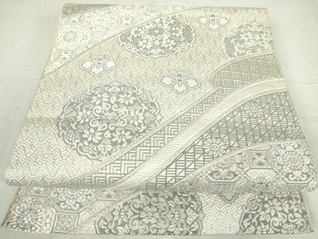 平和屋着物●本場筑前博多織 八寸名古屋帯 正倉院蜀江花文 銀糸 正絹 逸品 DABA4544az