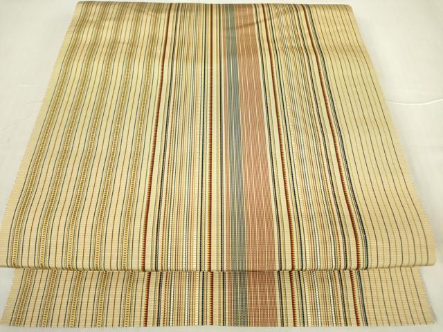 平和屋着物●本場筑前博多織 八寸名古屋帯 縞 正絹 逸品 DABA4545az
