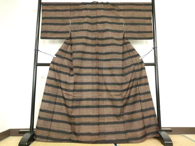 平和屋着物●上質な紬 格子 正絹 逸品 DABA4558az