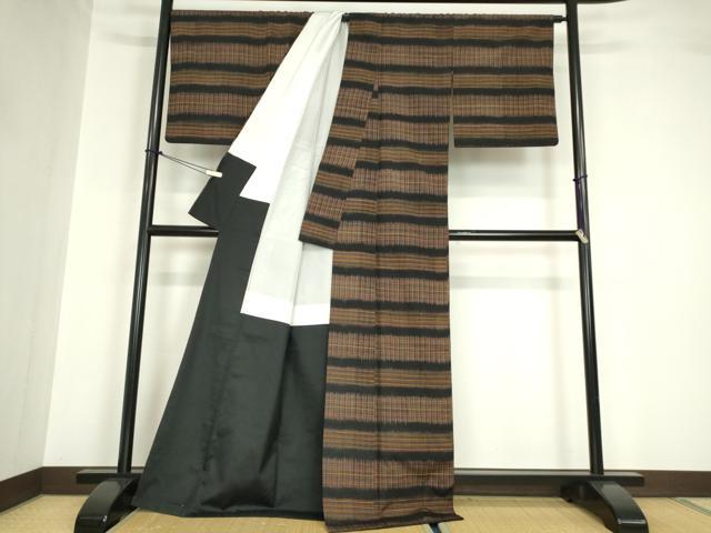 平和屋着物●上質な紬 格子 正絹 逸品 DABA4558az